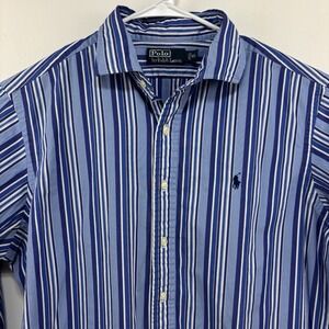 VTG Polo Ralph Lauren Blue Vertical Stripe Shirt Men's XL 90s Y2K Preppy Classic